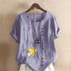 Women's Fashion Goldfish Prined Round Neck Short Sleeve T-shirt Casual Cotton Linen Graphic Shirt Leisure Loose Summer Blouse Tops