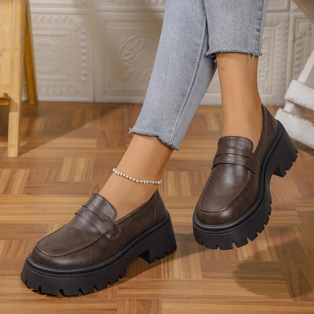 Thick-soled heightening small leather shoes women's fashion French one-pedal retro large-size single shoes loafers women's shoes versatile