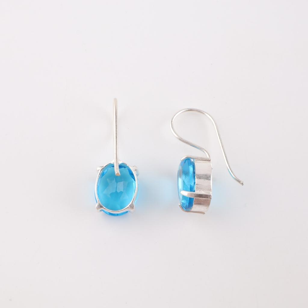 Natural Swiss Blue Topaz Gemstone 925 Sterling Silver Jewelry hook Earrings1.05" EE-173-15