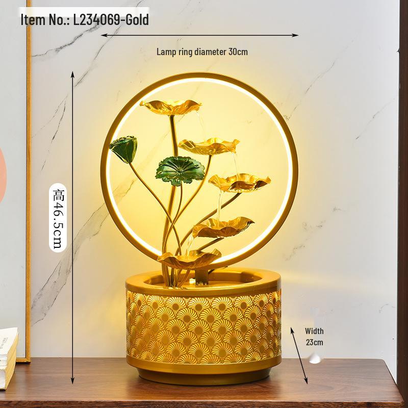 Lotus Water Fountain with Light & Fish Tank: Feng Shui Wheel for Wealth & Home Decor