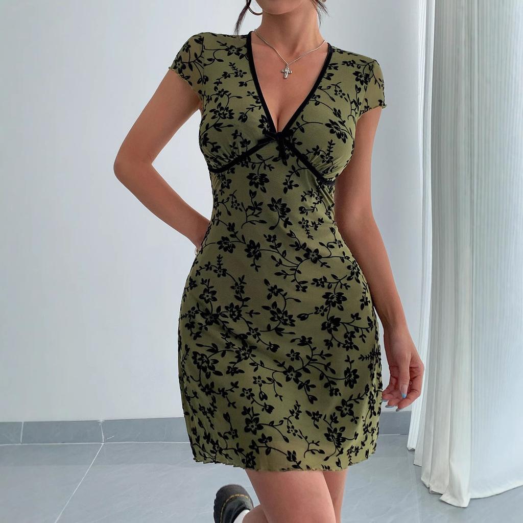 European and American Summer New Women's Sexy Floral V-color A-shaped Skirt