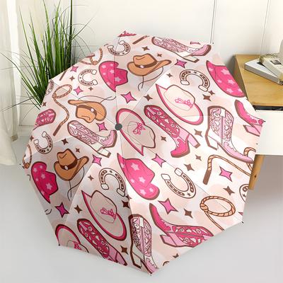 1pc Western Cowboy Boots and Hats Pattern Umbrella with Plastic Handle,Compact & Stylish,Cartoon Pattern,Outdoor UmbrellaPT463