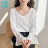 NOME Women's Ribbed V-Neck Long Sleeve T-Shirt