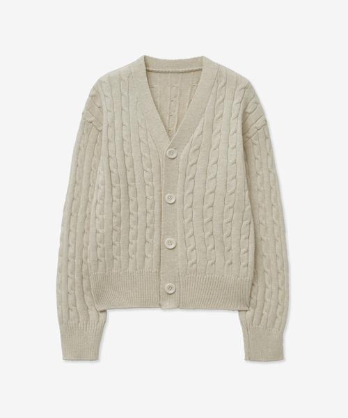 Lady Volume Cable Point Button Knit Cardigan_Cream