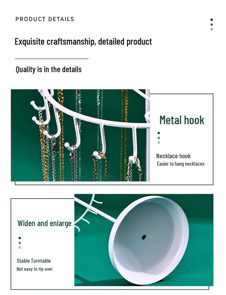 Rotating Jewelry Display Stand: 23-Hook Wrought Iron Rack for Necklaces and Bracelets, Detachable Board for Market Stall.