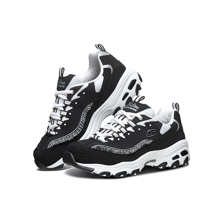 Skechers DLites 1.0 Tissu Mesh Classique Polyvalent Amortissant Durable Respirant Basse Coupe Chaussures Décontractées Baskets Femme Noir 13090-BKW