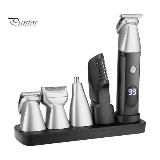 

Беспроводная машинка для стрижки волос для мужчин Водонепроницаемый набор для ухода 5 в 1 со сменными насадками для волос, бороды, USB-аккумуляторный триммер со светодиодным дисплеем серебряный