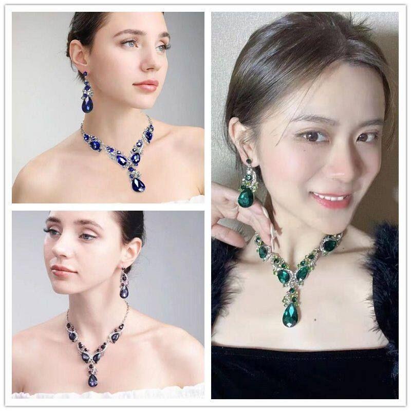 European and American Jewelry New Style Exaggerated Elegant Necklace and Earrings Two-Piece Set Retro Personality Women's Alloy Evening Jewelry