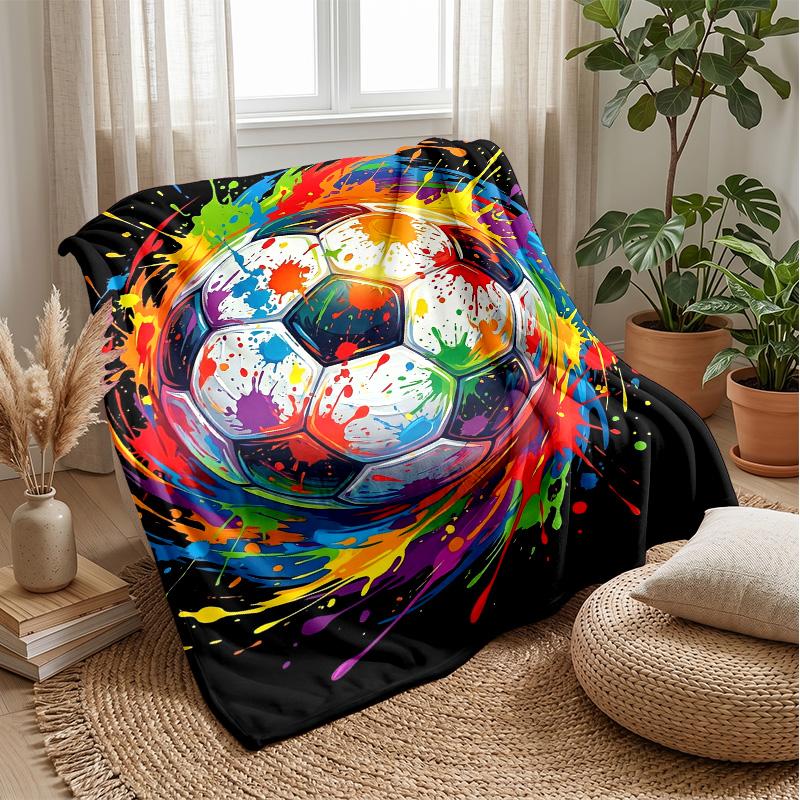 Colorful Soccer Ball Art  Blanket Personalized Name Flannel Blanket Soft Cozy Plush Throw for Sofa Bed Lightweight Home Decor