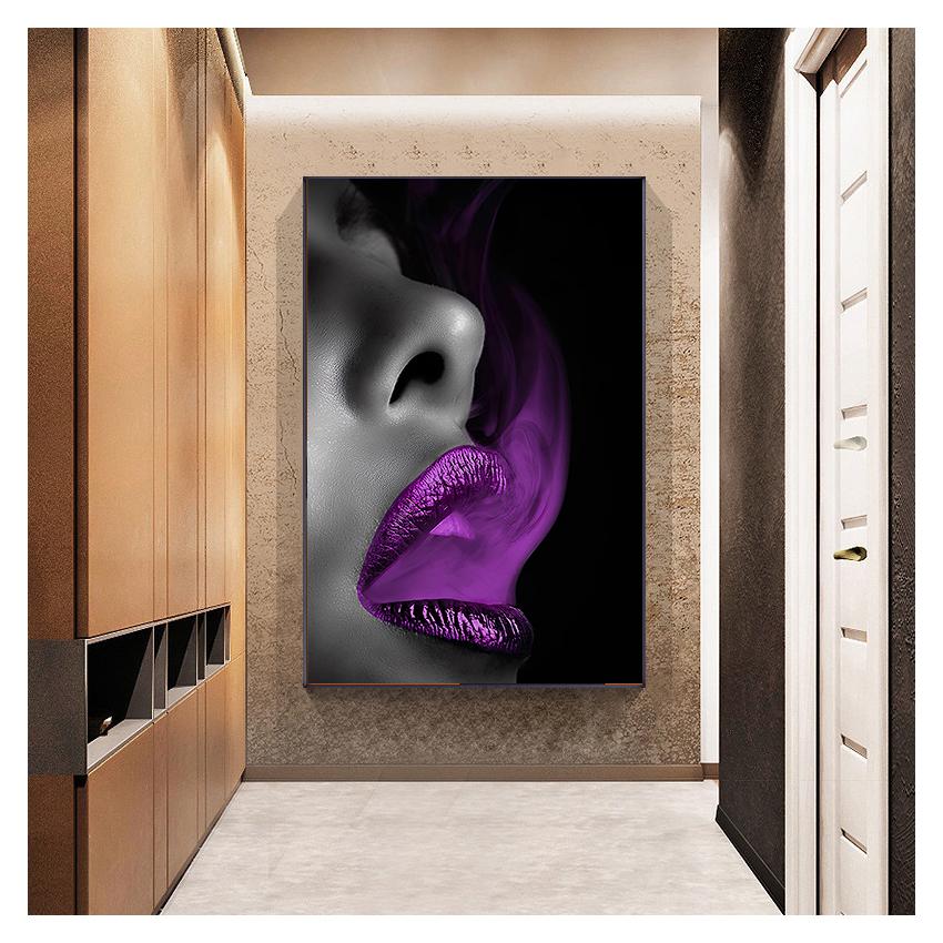 Malerei Frauenporträt Skandinavien Poster und Drucke Wandkunst Bilder Für Wohnzimmer Sofa Schwarz Weiß Lippe Cuadros Leinwand