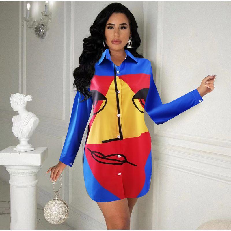 

Европейский и американский стиль для пассажиров, принт в стиле Ол, модный, с поло-воротником, однобортный, средней длины, длинный, свободный, повседневный топ-рубашка Color 3 2XL