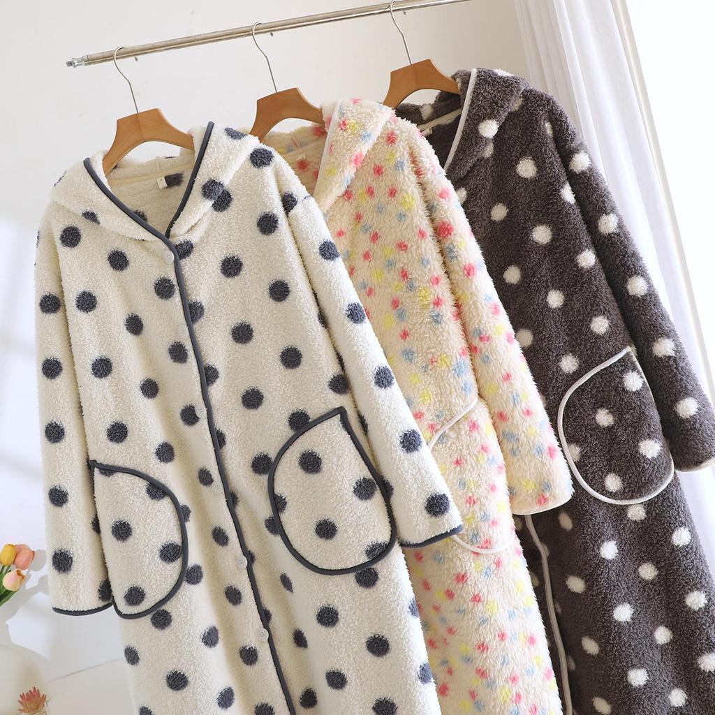Hooded Flannel Nightgown: Thick, Warm & Casual Pajamas for Spring, Autumn & Winter