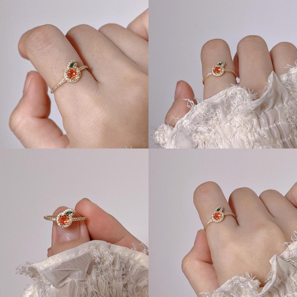 Cute Zircon Orange Ring For Women Stylish Unique Adjustable Fashionable 2024 Summer