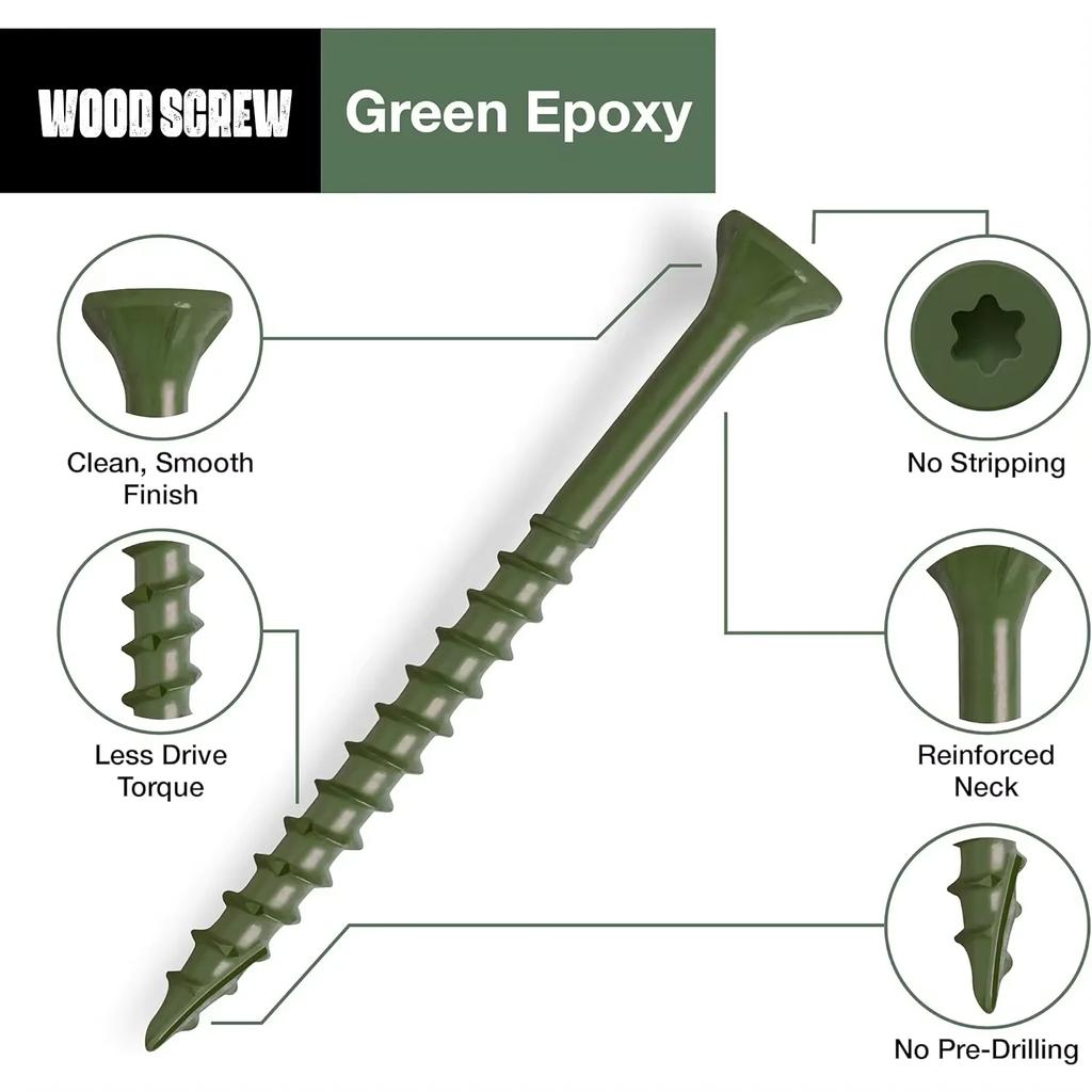 75 Pieces Green Screws, Self Tapping Screws Wood Screws, Countersunk Smooth Shank, #9*3/#8*2 Home Improvement Best Choice