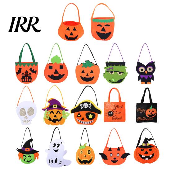 Recyclable Party Souvenir Totes Halloween Felt Candy Bag, Pumpkin Ghost Skull Cat Owl Tote for Non-woven Gift Bags Kids, Non Woven Trick