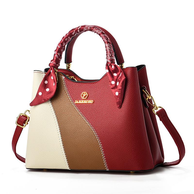 Fashionable Pu Tote Bag With Unique Color Block Design Perfect For Daily Outings Ideal For Moms