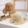 Straw Hat Women's Spring and Summer New Hand Hook Bow Rear Split Hat Solid Color Foldable Vacation Visor