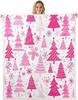 Christmas Trees Throw Blanket Cartoon Pink Xmas Tree Snowflake Fleece Blanket New Year Theme Cozy Throws for Bed Couch Sofa