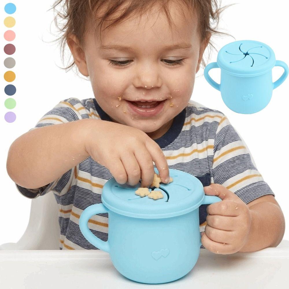 Reusable Silicone Baby Feeding Cups Double Lids BPA Free Training Sippy Cup Soft Leak Proof Straw Cup for Toddlers