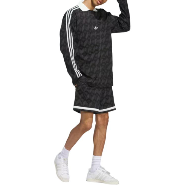 adidas Pantaloncini Casual a Vita Media Tre Quarti Larghi con Stampa Logo Originals Stringati Unisex Neri JD5195