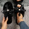 Winter Warm Slippers with Bow Indoor Cozy House Shoes for Women and Men