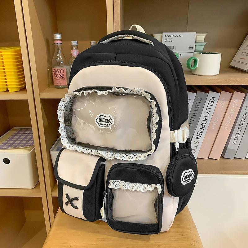 High value dopamine sweet contrasting color girl heart backpack college wind junior high school students multi-compartment backpack