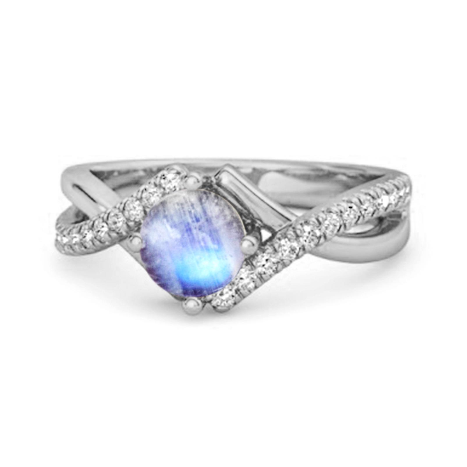 

Moonstone Split Band Crossover Pave Ring - 925 Sterling Silver 12 біле золото кольору