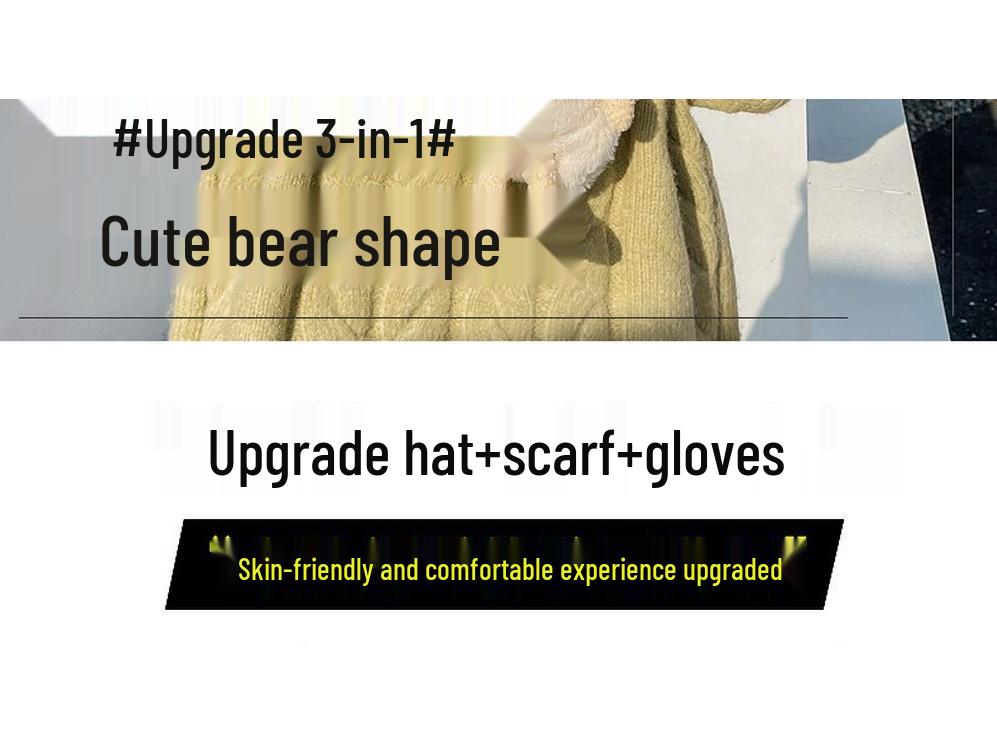 Little Bear Winter Hat & Ear Muffs Set: Cute Plush Hood with Gloves & Scarf 3-Piece for Kids