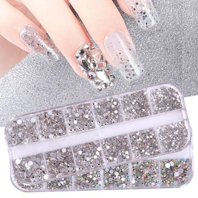 1 Set Runde Nagelkunst-Dekoration Größe 12 Gitter Gemischtes Strassstein-Kit Falsche Edelsteine DIY