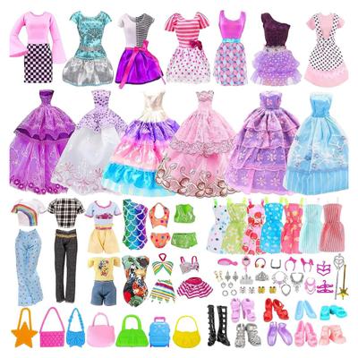 56Pcs Doll Clothes And Accessories Set Handmade Fashion Dresses Wedding Gowns Casual Outfits Top Pant