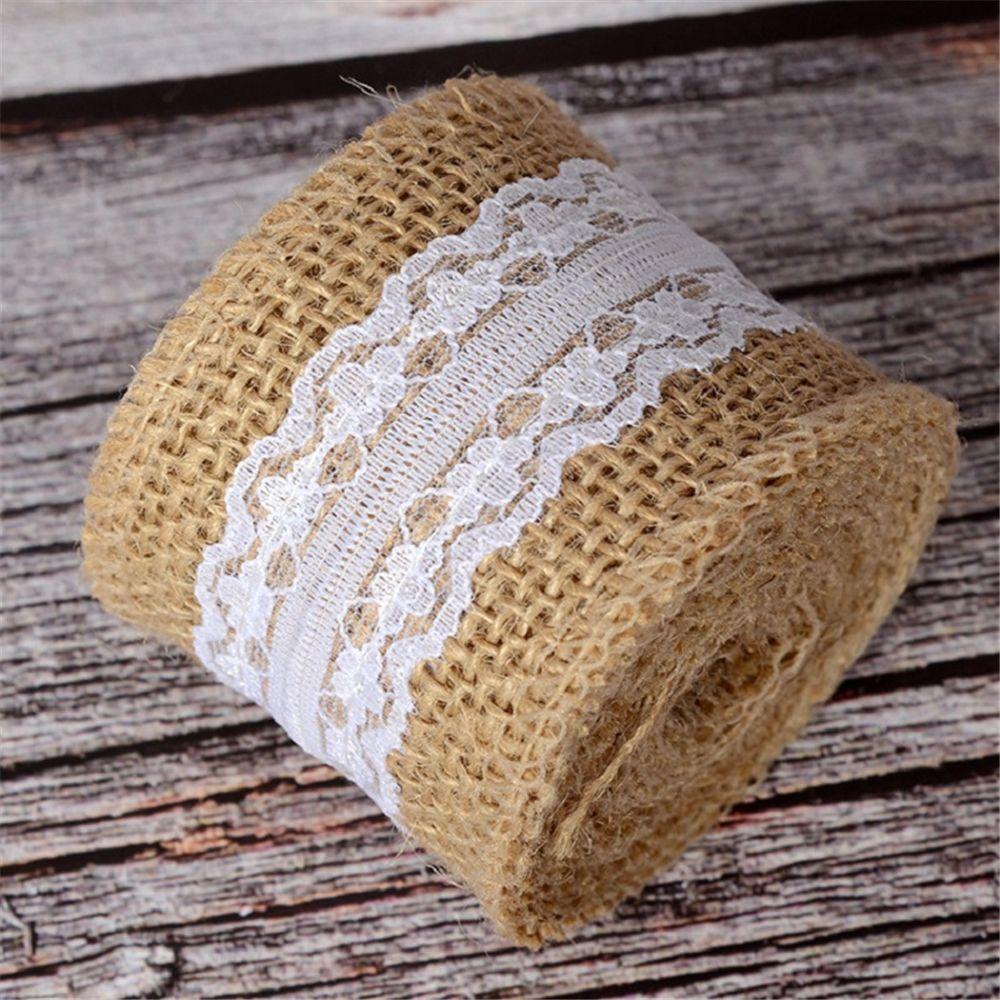 Rustic Style Burlap Rolls With Lace Natural Jute Jute Ribbon Vintage Style Sisal Lace Trim Burlap Ribbon Wedding Decoration