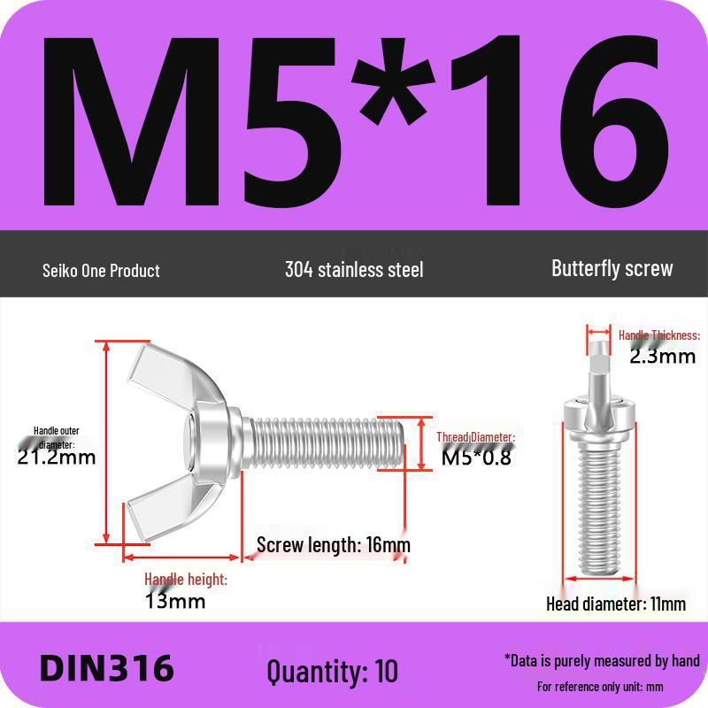 304 Stainless Steel Hand-Tightening Butterfly Weld Screws - Ram Horn M4 M5 M6 M8