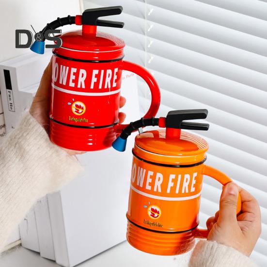 Ceramic Coffee Mug 450ml Funny Flame Extinguisher Cup with Lid Ice Chocolate Milk Beverage Mug Creative Gift for Men Women
