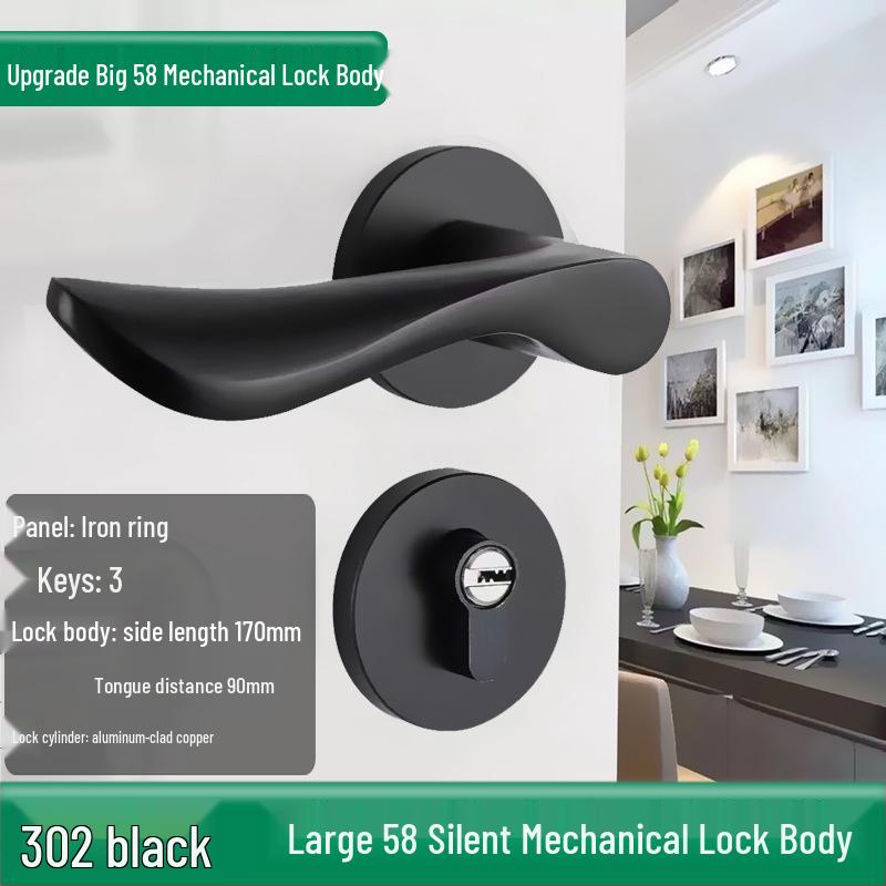 Univerzální magnetický černý vnitřní zámek kliky dveří pro dřevěné dveře ložnice