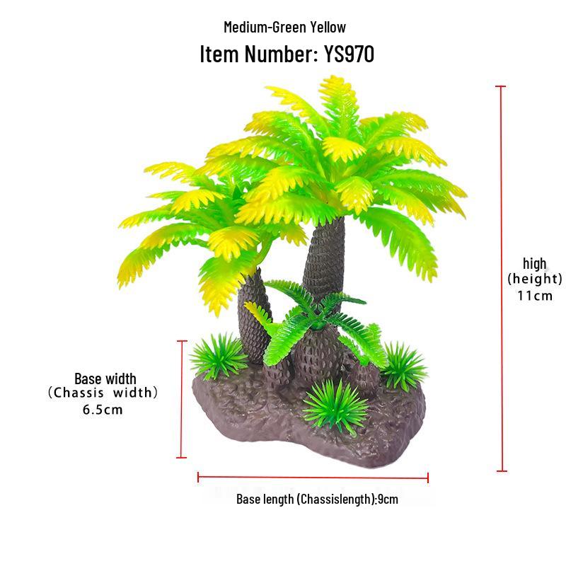 Aquarium Decor: Plastic Simulated Aquatic Plants & Coconut Tree Ornaments