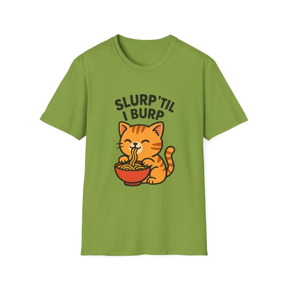 

Unisex Softstyle T-Shirt Orange Tabby Kitten Funny Slurp ’Til I Burp Cartoon Tee M