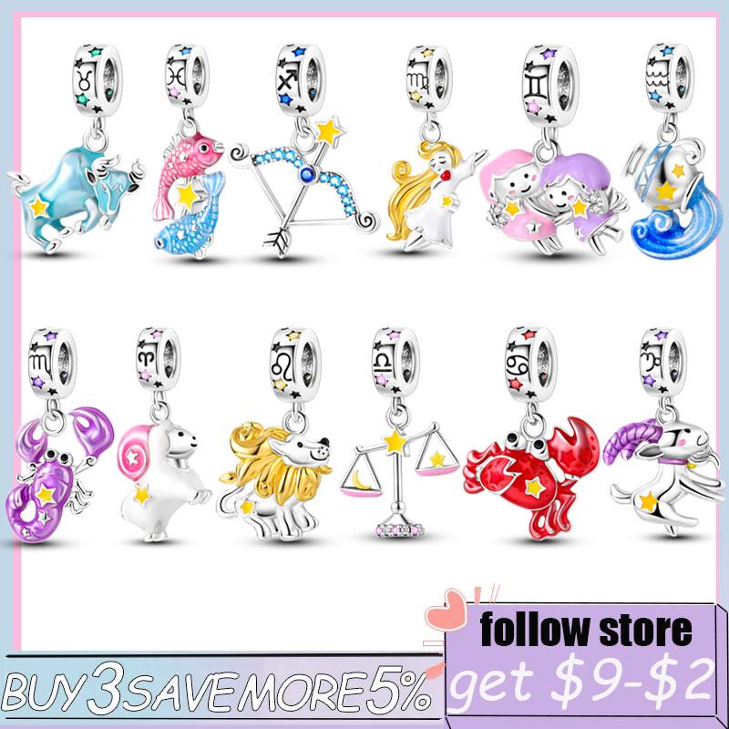 

12 Constellation Luminous Pendant Charm Fits Original Bracelet 925 Sterling Silver Zodiac Sign For Women DIY Making