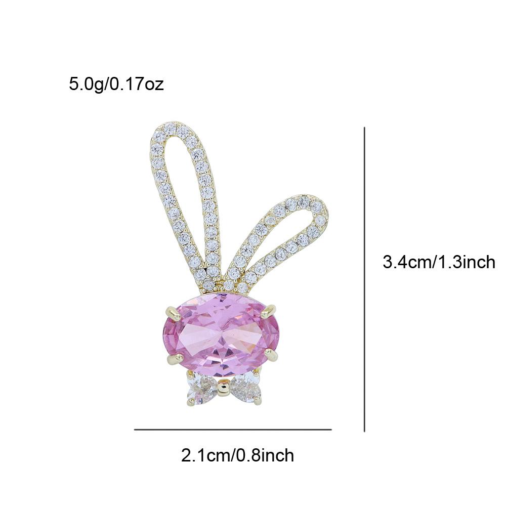 New Cubic Zirconia Pink Rabbit Brooches For Women Cute Animal Pin Copper Material Suit Dress Accessories