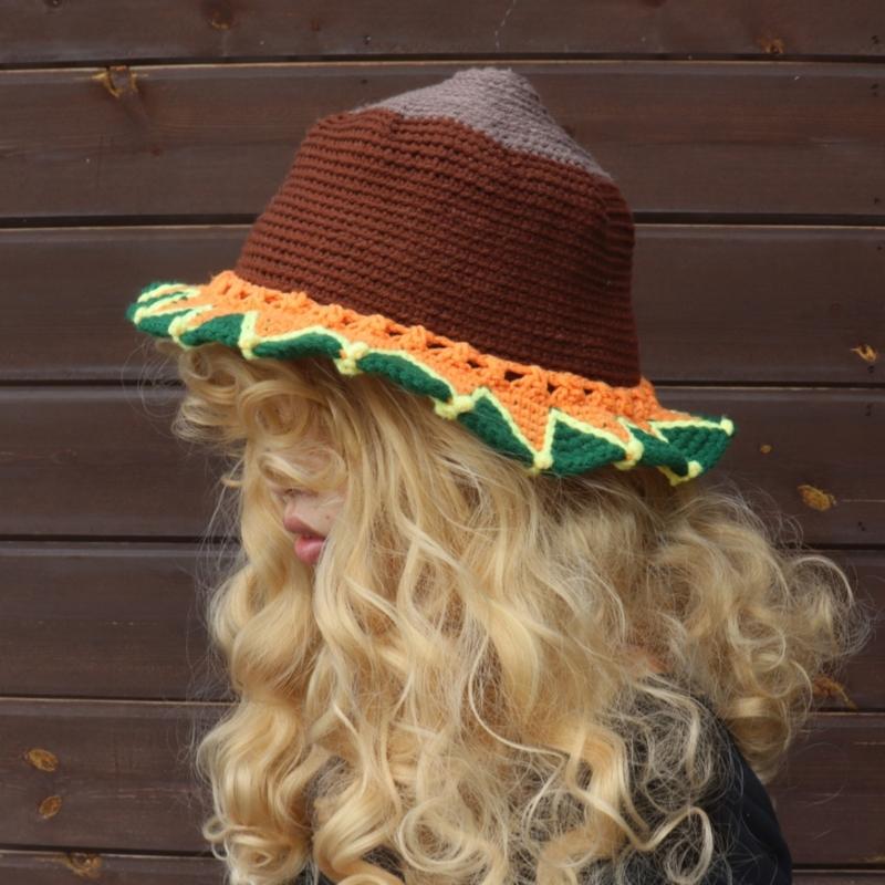 Crochet Fishing Hat Sunflower Bonnet Hat Women Photography Hat Beach Bucket Sun Hat Beachwear Spring Fishing Travel Hat