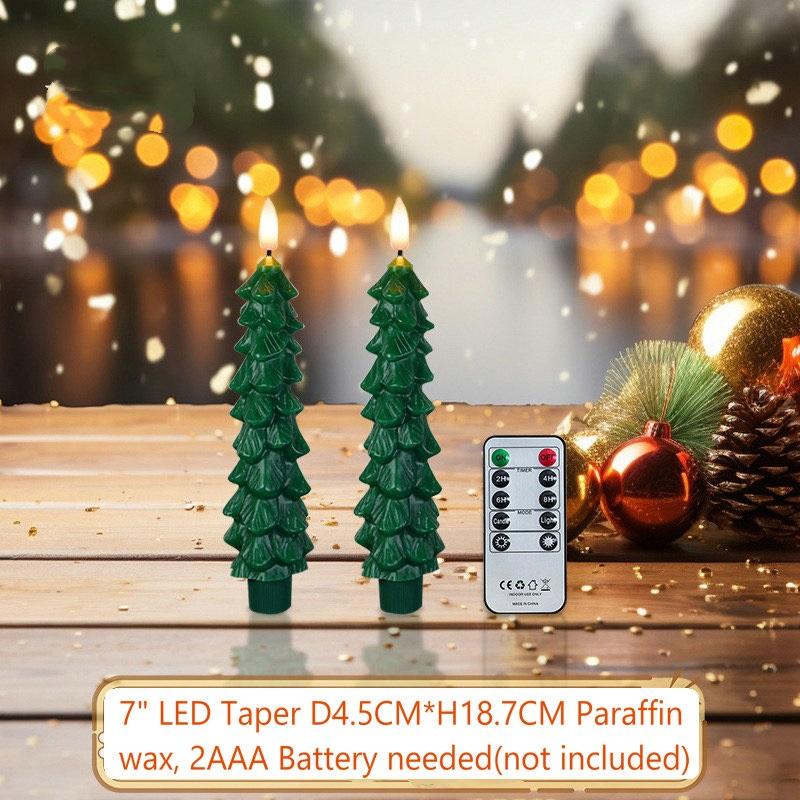 Christmas Tree Candles w/Remote Timer Paraffin Waxy Taper Candle Flickering Battery Operated LED Candlesticks 3D Flame Wick Lamp