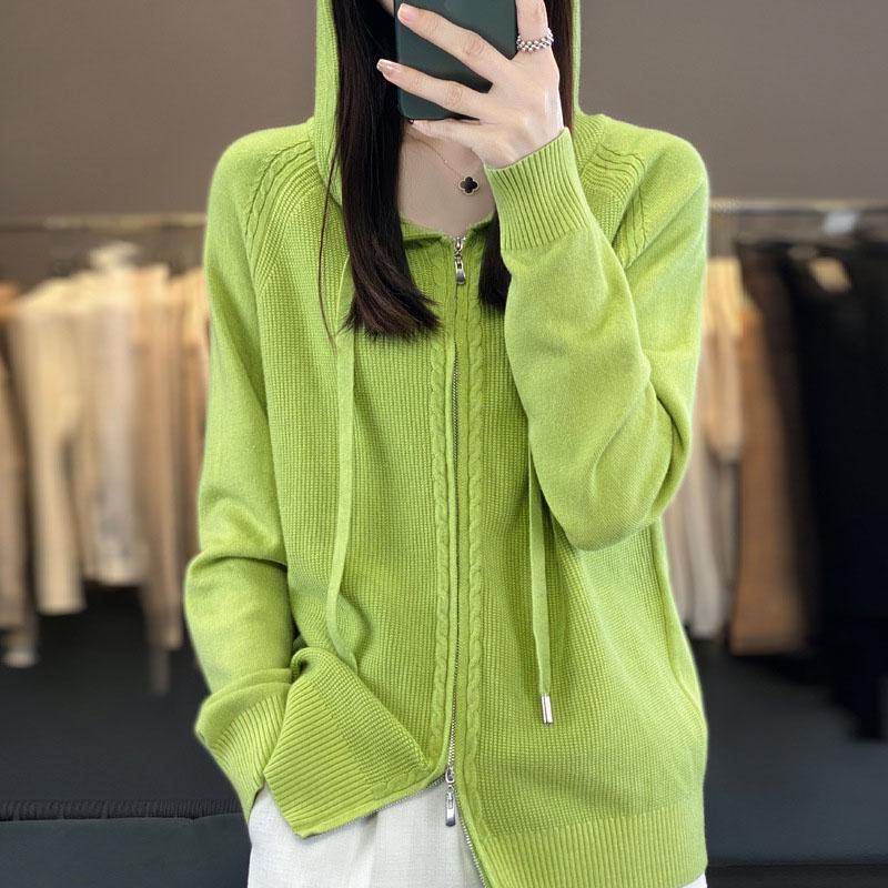 Suéter para mulheres com capuz e zíper cardigan moda suéter feminino lazer suéter plus size