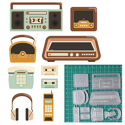 Retro Telefon Radyoları ve Bant Sanatı Desenler Metal Çelik Kesme Ölür Şablonlar Scrapbooking Craft Kalıp 3D DIY Festivali Kart Yapımı