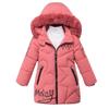 Girls' Winter Mid-Length Thickened Warm Tops Hooded Slim-Fit Letter Print Jacket