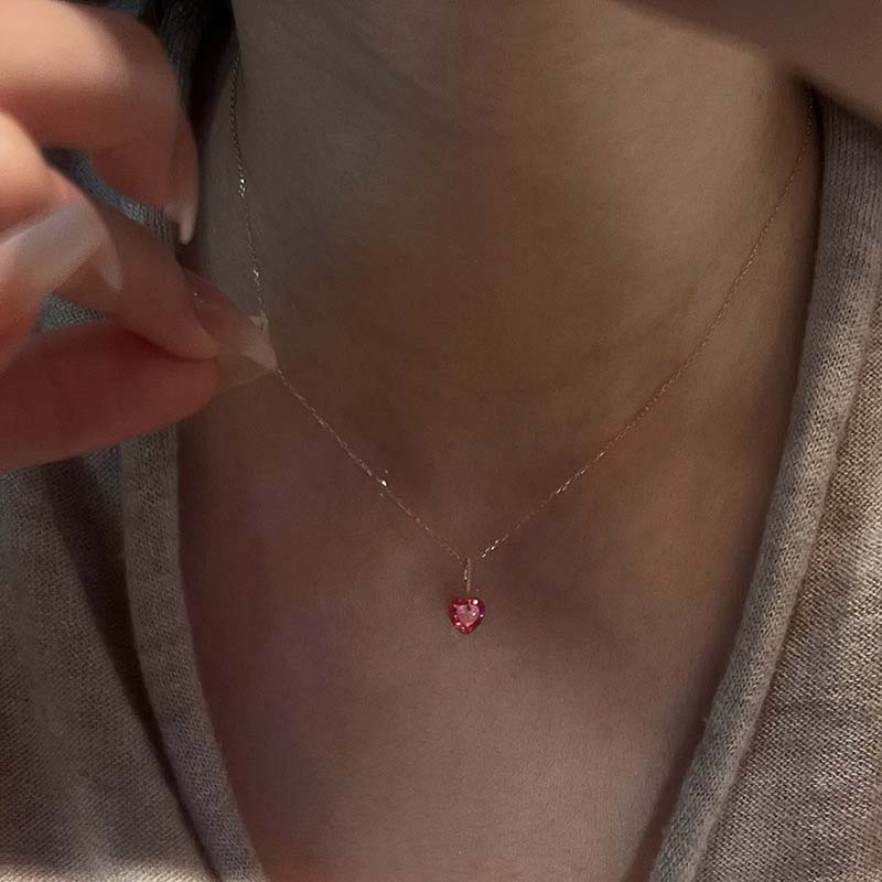 Vintage Red Zircon Heart Pendant Necklace for Women Girls 2025 New Fashion Gold Color Thin Chain Neckalces Wedding Zircon Gifts