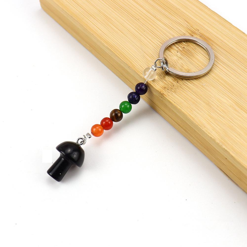 Natural Crystal 7-Color Bead Keychain, Rough Stone Polished Mushroom Keychain Diy Keychain, Bag Pendant K40