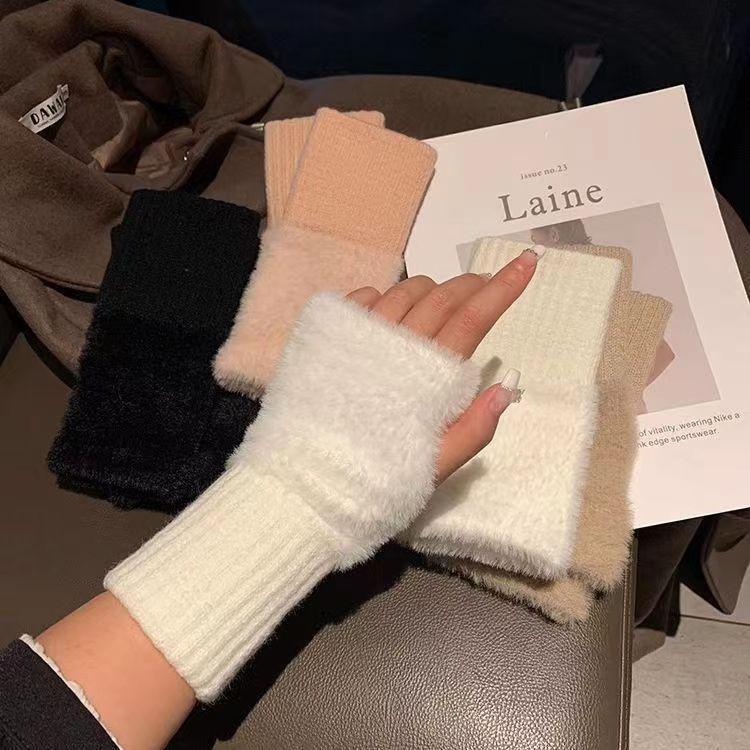 Winter Gloves Warm Knitted Fingerless Half Wool Men and Women Cute Cycling Fingerless Jacquard Thickened Adult Hand Socks