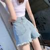 Trendy High-Waisted Light Fringe Denim Shorts for Women - Loose, Slim-Fit, Ripped A-Line Summer Style