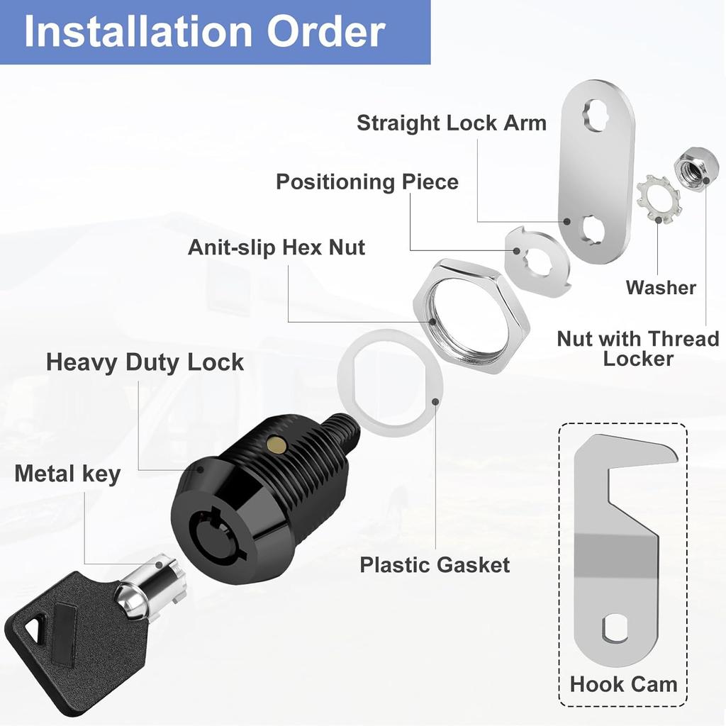 2pcs Tubular Cam Lock Double Piece Tongue Lock RV Furniture Lock Toolbox Lock 5 8 "Black Double Pulled Open 42 Pieces 55mm Hook Piece