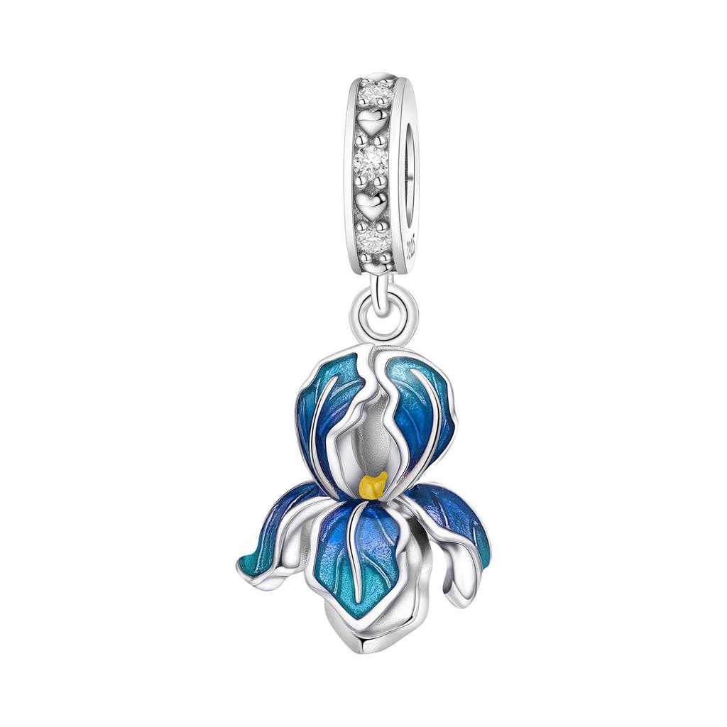 Copper Blue Iris Flower Pendants Original Bracelet Charms Jewelry Party Beads Diy Trendy Gifts