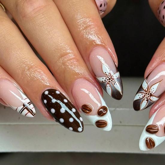 1 Conjunto de Unhas Postiças Femininas com Cola Amêndoa Ponta Francesa Unhas Falsas Adesivas Reutilizáveis Cobertura Total Cola em Unhas Postiças Decoração